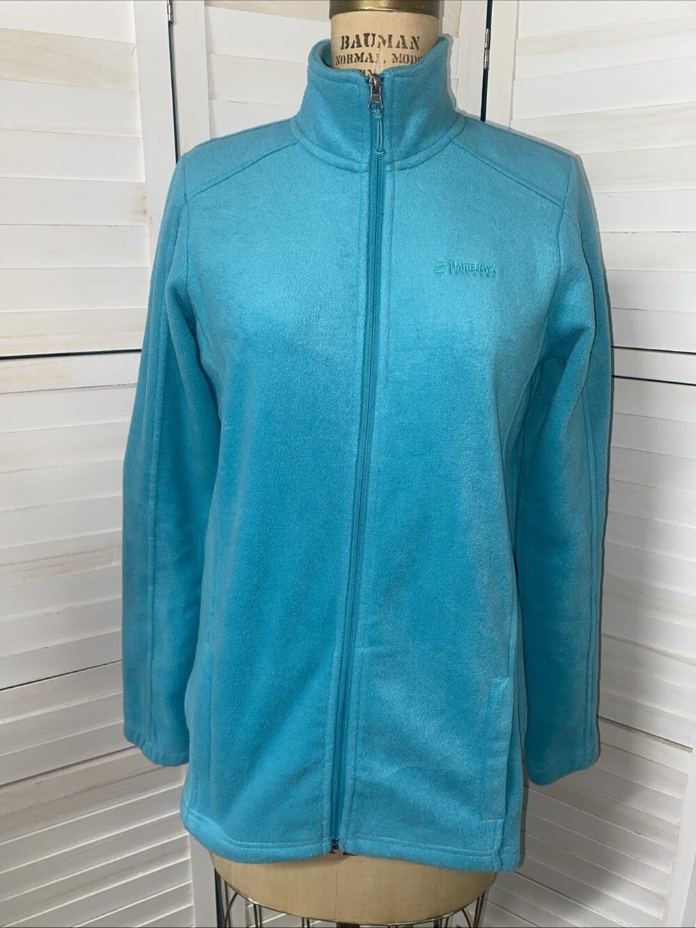 Magellan Outdoors Full Zip Fleece Jacket Women Teal Green Pockets Sz Large